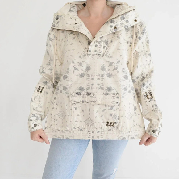 SER.O.YA Braxton Cream Sea Shells Hoodie  Pullover Denim Jacket S NWT - Picture 2 of 13